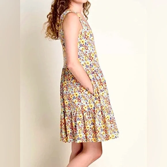 Toad &Co Marley Tiered Sleeveless Dress Womens Sz M In Barley Multi Floral Print - Picture 4 of 16